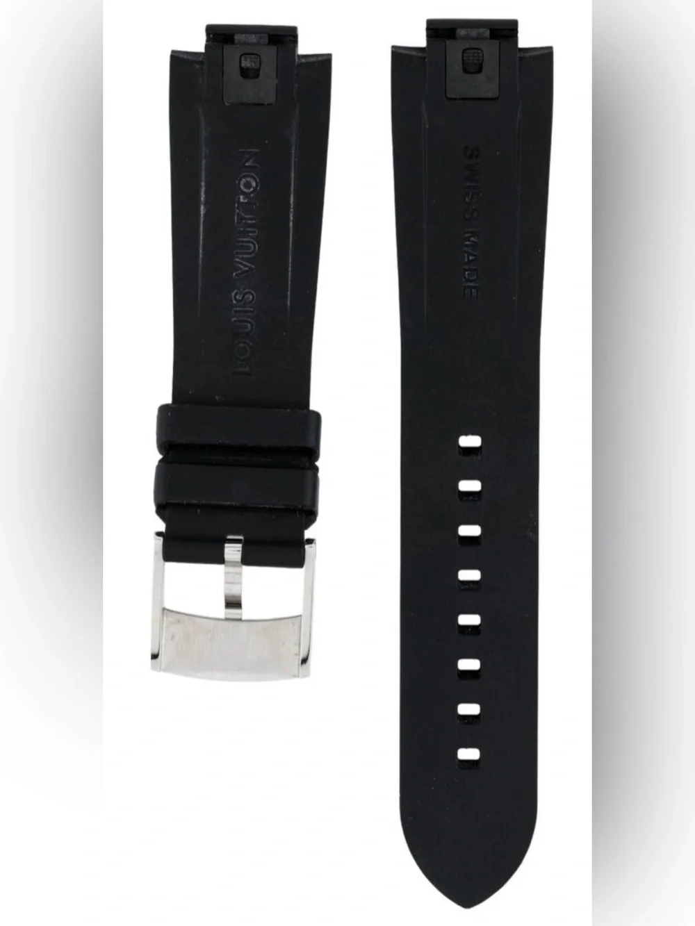 Louis Vuitton Black 21mm Tambour Monogram Rubber Watch Strap with Silver Buckle